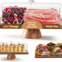Acacia Wood Cake Stand with Lid - Rectangular Cake Holder, 2-in-1 Dessert Table Display Set & Charcuterie Board for Cheese, Chips, Fruit Platter, Large Acrylic Cake Dome Cover, No Glass
