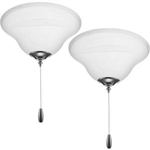 Baquler 2 Pcs Light Ceiling Fan Lamp Kit with Finials & Brushed Nickel, 12 Inch Replacement Alabaster Glass Shade Ceiling Fan Classic Transitional Alabaster Glass Lamp Shade, Bulbs Not Included