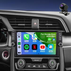64G Upgrade Car Radio for Honda Civic 2016 2017 2018 2019 2020 2021, 9" Touchscreen Replacement Stereo Accessories, Wireless CarPlay Android Auto 5GWiFi GPS Navigation Plug and Play Camera DSP BT SWC