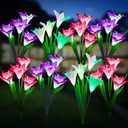 KOOPER Outdoor Solar Lights, 8 Pack Solar Garden Light with Bigger Lily Flowers, Waterproof 7 Color Changing Solar Lights Outdoor - Bigger Panel for Patio Yard Garden Decoration, Gift for Mom