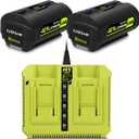 BatPower 2-Pack 40V 6.5Ah Lithium-Ion Replacement Battery and Charger Starter Kit Compatible with Ryobi 40V System, High Capacity Batteries and Charger OP4050A OP401 (3-Piece Set)