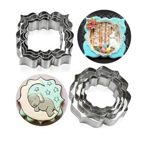 Circle and Square Fancy Plaque Frame Cookie Cutters Shapes Molds - Stainless Steel 8pcs, Fondant Cutters for Baking,Wedding,Birthday,Christmas, for DIY Decorations (Stainless steel)
