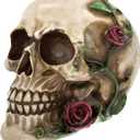 READAEER Human Skull with Rose Resin Statue Small Size Head Sculptures Skull Collectible Figurines