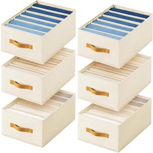 DIMJ Wardrobe Clothes Organizer, Foldable Drawer Organizers for Clothing, Fabric Clothes Organizer, Closet Organizers and Storage Boxes for Jeans, TShirt, Sweaters, Pants, Underwear, Legging (6 Pack, Beige)
