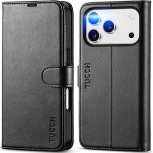 TUCCH Wallet Case for iPhone 17 Pro (6.3") 2025, RFID Blocking 4 Card Holders | Kickstand | Shockproof TPU Shell | PU Leather | Magnetic Closure | Protective Flip Folio Cover | Black