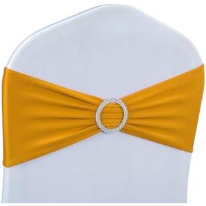 100 PCS Spandex Chair Sashes Bands Stretch Chair Ties Bows with Buckle Slider for Wedding Party Banquet Decoration（Yellow）