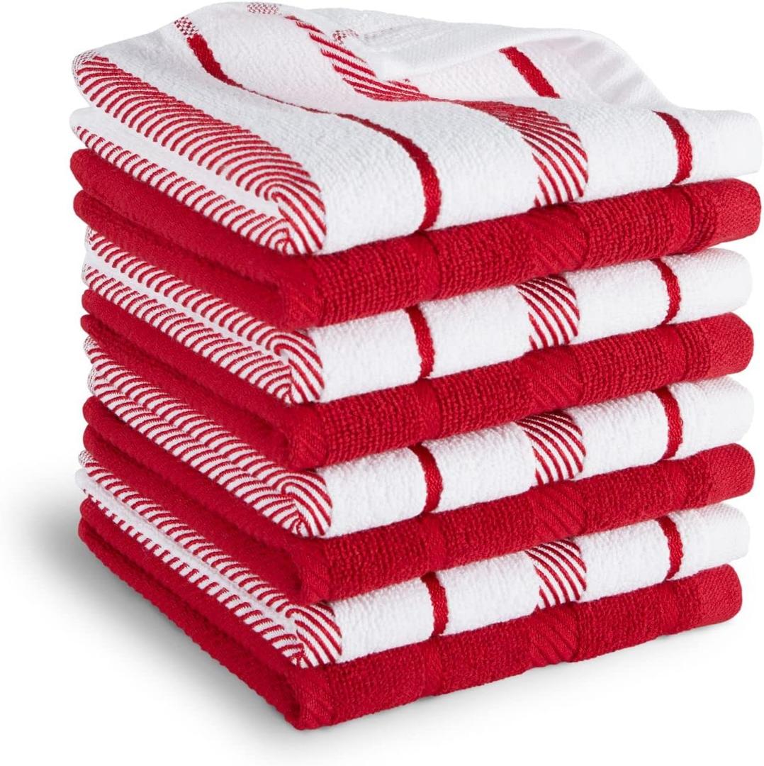 KitchenAid Albany Dishcloth 8 Pack Set, Passion Red/White, 12"x12" (Small)