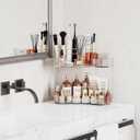Asayuee 2-Tier Corner Bathroom Counter Organizer with Top Toothbrush Holders,Large Makeup Organizer Countertop with Brush Holder,Skincare Organizers Corner,Exquisite Vanity Organizer(Clear, 2 Tier)