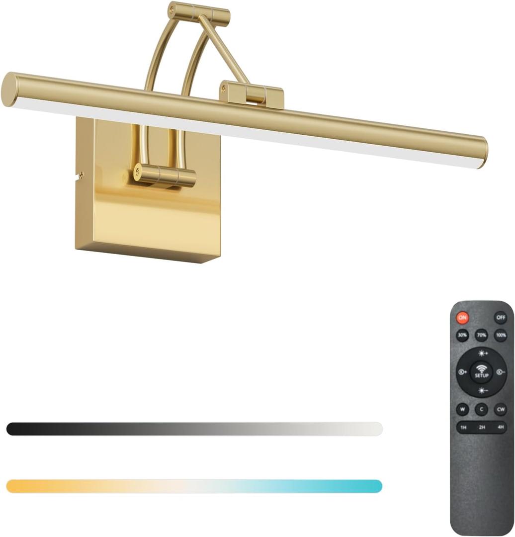Tipace Hardwired Gold Picture Lights for Paintings - 15.7 inch 3CCT Dimmable Modern Gallery Light with Remote Control Led Wall Art Lighting Display Artwork