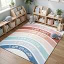 3.3 x 4 ft Calming Corner Classroom Rug Boho Rainbow Positive Affirmation Inspirational Corner Items Rug Educational Soft Fluffy Carpet Floor Mat for Nursery Homeschool Playroom Elementary