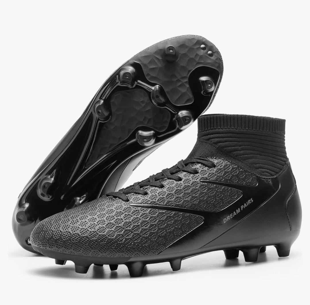 DREAM PAIRS Men's High Tops Lace Up Soccer Cleats, Lightweight Professional Athletic Football Cleats Mens Athletic Shoes for Training Soccer (7.5, Black)