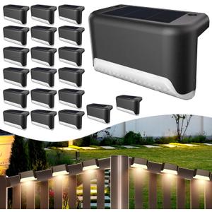 Solar Deck Lights Outdoor, 20 Pcs Solar Step Lights, Waterproof LED Solar Lights for Outdoor Stairs, Step, Fence, Yard, Patio, Railing, Garden and Pathway