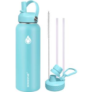 SENDESTAR Stainless Steel Water Bottle, Wide Mouth Water Bottle 40 oz with Straw Lid, Spout Lid, Double Wall Vacuum Insulated Leak Proof, Keeps Liquids Hot or Cold (Mint)