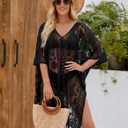 Lace Beach Cover Up for Women, Sexy Bathing Suit Cover Up, V-Neck Swimsuit Coverup for Seaside, Poolside and Party (Black)