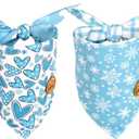 CROWNED BEAUTY Winter Dog Bandanas Reversible Small 2 Pack, Winter Hearts Set, Blue Plaid Adjustable Triangle Snowflakes Holiday Scarves for Dogs Cats Boy Girl Pets, Small