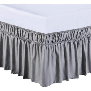 MEILA Wrap Around Bed Skirt Three Fabric Sides Elastic Dust Ruffled 16 Inch Tailored Drop,Easy to Install Fade Resistant-Grey, Queen/King