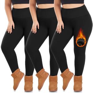 we fleece 3 Pack Plus Size Fleece Lined Leggings Women -Stretchy Warm Winter Yoga Pants Thermal Leggings (Black/Black/Black), 2XL