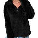 BLENCOT Women's Casual Winter Fuzzy Fleece Sweatshirts Long Sleeves Button Down Collar Neck Shaggy Cable Sherpa Pullover Jacket Pockets Black M