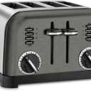 Cuisinart 4 Slice Toaster, Compact Stainless Steel Toaster with Extra-Wide Slots for Toasting Bread, French Toast, Bagels and Pastries, Defrost & Reheat Functions, CPT-180BKSP1, Black/Stainless Steel