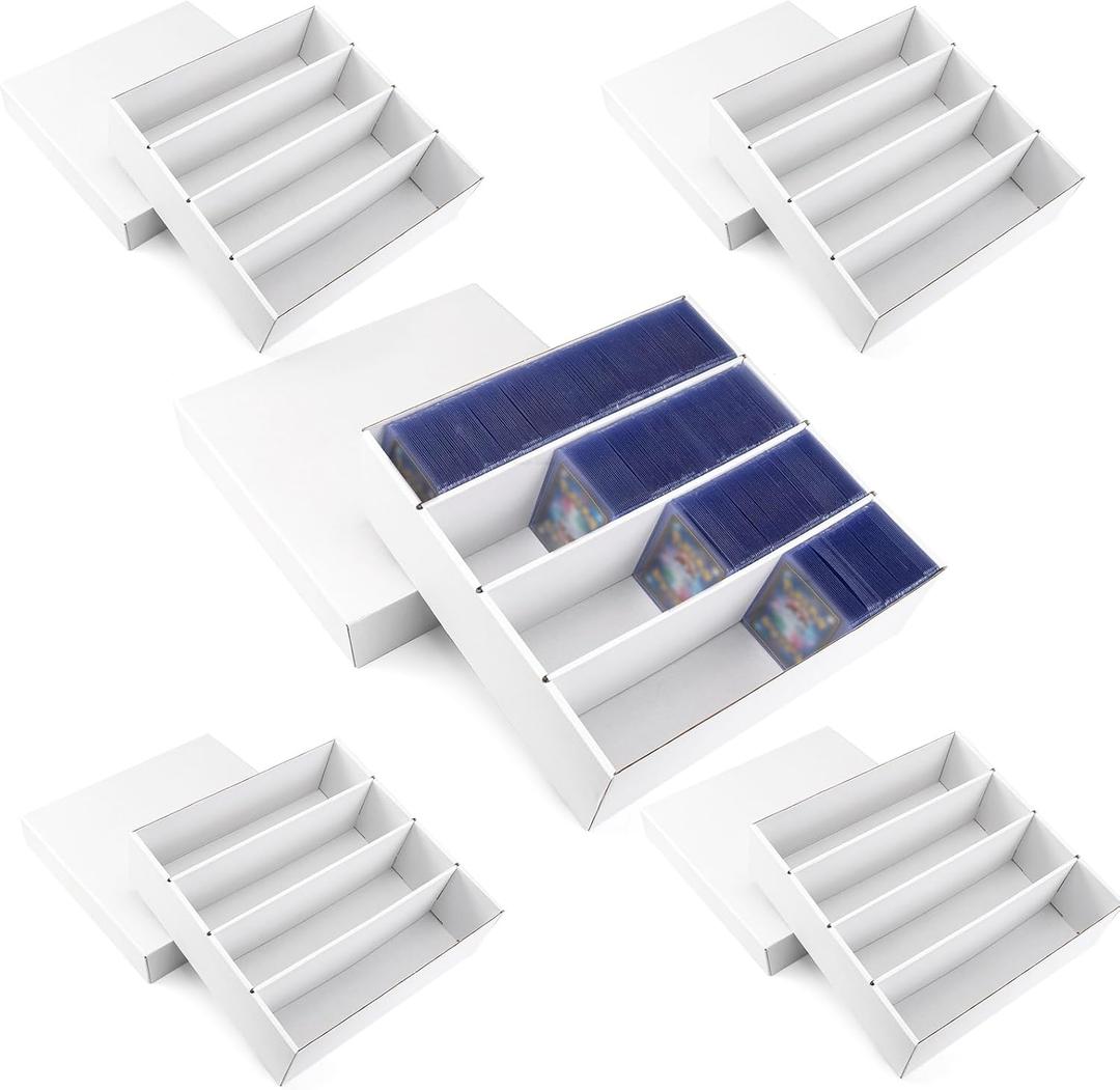 XRACV 5-Pack Toploader Trading Card Storage Box, 4 Row 3200 Count White Cardboard Storage Box for Basketball/ MTG/ TCG/ Sports/ Game Cards Organizer and Collection