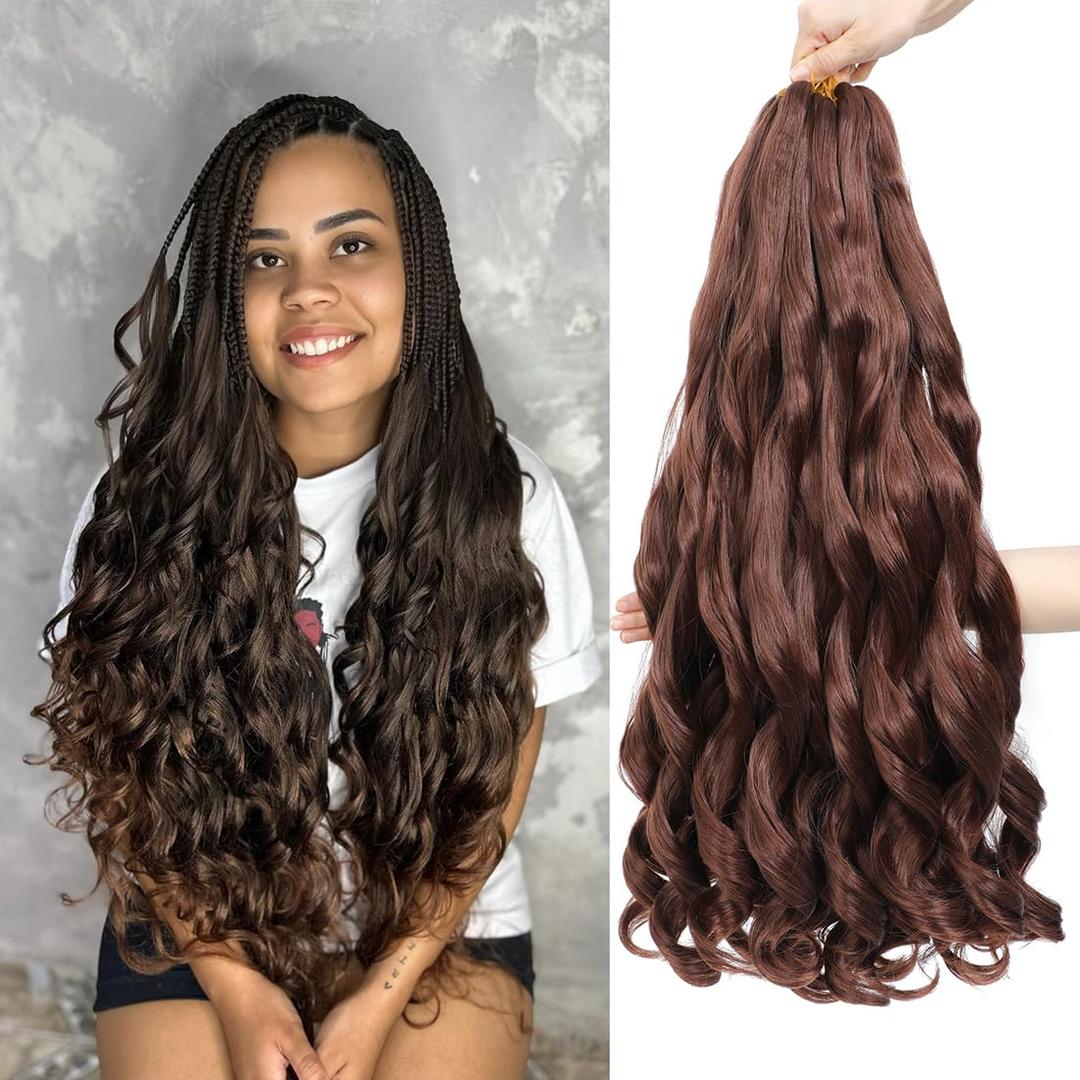 WIPPORYA Brown French Curl Braiding Hair 24 Inch Soft Braiding Hair Pre Stretched Loose Wave Bouncy 100g/pack Yaki Hair for Black Women Hair Extensions for Braids(#33 24 Inch)