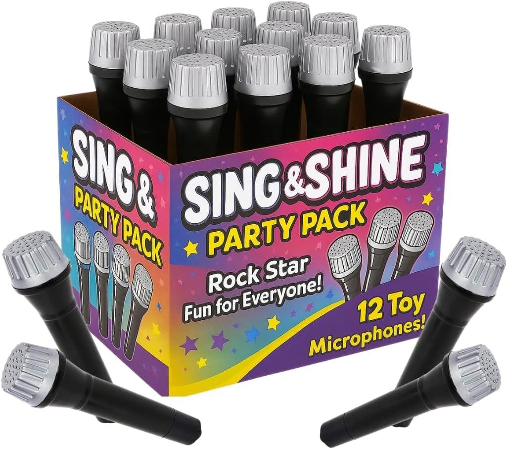 ArtCreativity Toy Microphone Set for Kids 5.5 Inch - 12 Count - Pretend Play Plastic Mics for Karaoke Fun - Stage or Costume Prop - Birthday Party Favors, Goody Bag Fillers for Boys, Girls, Toddlers