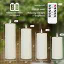 Flameless Waterproof 2.2" x4" 4" 5" 5" 6" 6" 7" 7" Pillar Candles with Remote Control and Timer, LED Battery Operated Plastic Ivory Pack of 8 Outdoor Flickering Warm Light