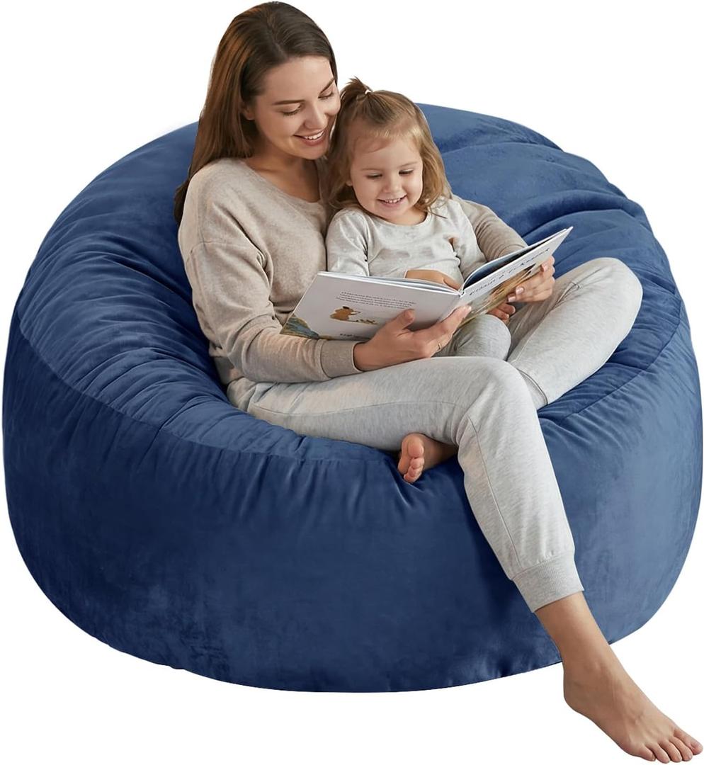 3 Ft Large Bean Bag Chairs for Adults/Teens with Memory Foam Filling, Soft Comfy Bean Bag Sofa with Filler Included, Comfy Dutch Velvet Fabric Beanbags,3 Foot, Navy
