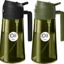 YARRAMATE 2Pcs 16oz/470ml Dark Green Oil Sprayer for Cooking with Stickers, Food-grade Premium 2 in 1 Olive Oil Dispenser Bottle for Kitchen Gadgets, Air Fryer, Salad, Frying, BBQ (Black&OliveGreen)