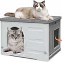 Deblue Plastic Cat House for Indoor & Outdoor, Waterproof Feral Cat House with Escape Door, Sturdy Pet Shelter for Cats, Puppy, Rabbit, Easy to Assemble and Clean-Grey