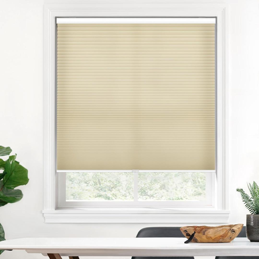LazBlinds Cordless Cellular Shades, Light Filtering Honeycomb Shades with 1.5 inch Cells, Thermal Insulation Noise Reduction Blinds for Windows, 27" W x 48" H, Brown