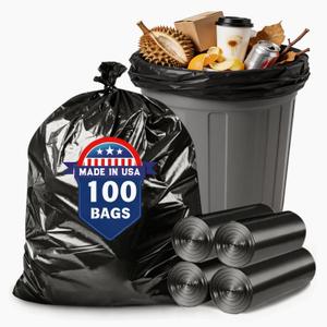 50 55 60 Gallon Trash Bags, 100 Count High Density Garbage Bags, Recycling Trash Can Liners, Sturdy & TearResistant Large Black Bag for Kitchen Yard Outdoor Commercial Use, Lawn Leaf Waste Bags