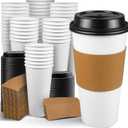 Ginkgo 100 Pack 20 oz Disposable Paper Coffee Cups with Lids and Sleeves, To Go Hot Coffee Cups for Hot Chocolate, Cocoa, Tea and Drinks