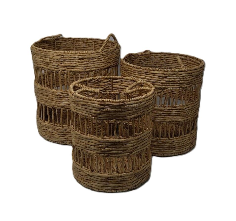 Seagrass Handmade Decorative and Functional Storage Basket Woven Basket Organizer with Handles, Set of 3 Basket for Storage