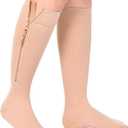 15-20 mmHg Zipper Compression Socks for Women & Men, Close Toe Medical Grade Compression Stockings Knee High, Zip Up Compression Socks for Varicose Veins, Edema, Pregnancy, 1 Pair, Beige 2XL