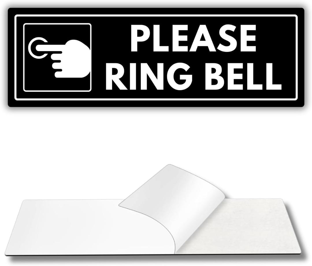 Please Ring Bell Sign - 3 x 9 Inch - Acrylic - Strong Self-Adhesive Doorbell Notice Sign - Visitor Assistance Plaque - Thick Acrylic Material - Signal for Business & Home - (Ring Bell)