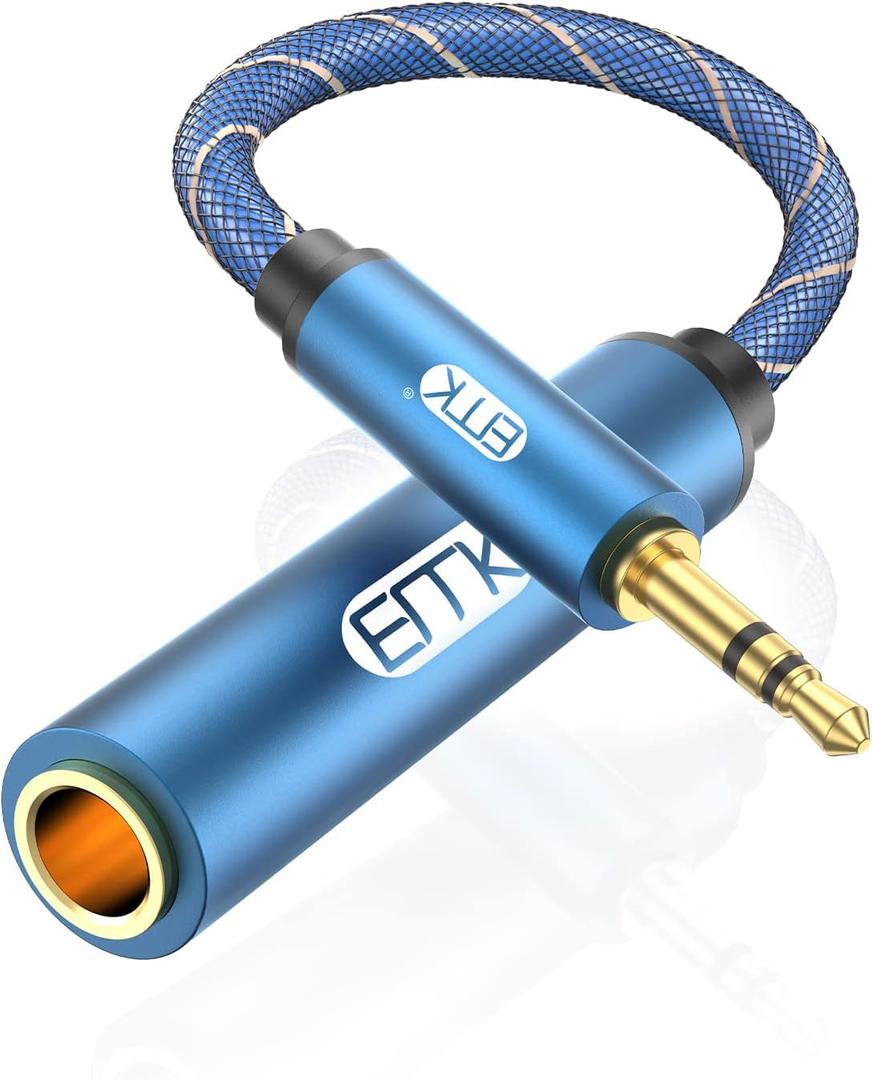 EMK 1/4 to 3.5mm Adapter, 1/4" Female to 1/8" Male Stereo Audio Adapter for Speaker, Amplifiers, Guitar, Home Theater Devices, Laptop, Headphones (6.6FT/2M)