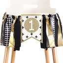 Highchair Banner - 1st Birthday Decorations, Black & Gold Wild One Theme, Photo Booth Props, Party Supplies