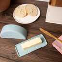 2 x THE Butter Dish Matte Ceramic Butter Keeper with Lid for Countertop Use 2-Piece Round Design for Standard Butter Sticks Microwave & Dishwasher Safe (Olive)
