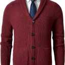 ZHILI Men's Shawl Collar Cardigan Sweater Slim Fit Cable Knit Button up Merino Wool Sweater, Small