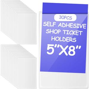 Outus Self Adhesive Shop Ticket Holders Clear Plastic Sleeves Adhesive Pockets Work Order Job Ticket Holders for Home Office Posting Signs (5 x 8 Inch)