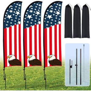 Buryeah 12 ft 3 Sets American Glory Feather Flag with Pole Kit, USA Swooper Flag Banner Sign for Advertising, Business, Event, Outdoor Display, 250th Commemorative Patriotic Yard Banner