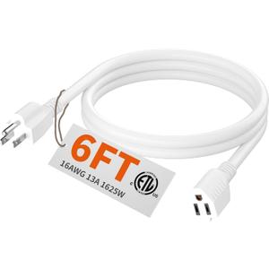 HUANCHAIN 6 FT 16 Gauge White Indoor Outdoor Extension Cord Waterproof, Flexible Cold Weather 3 Prong Electric Cord Outside, 13A 1625W 125V 16AWG SJTW, ETL Listed