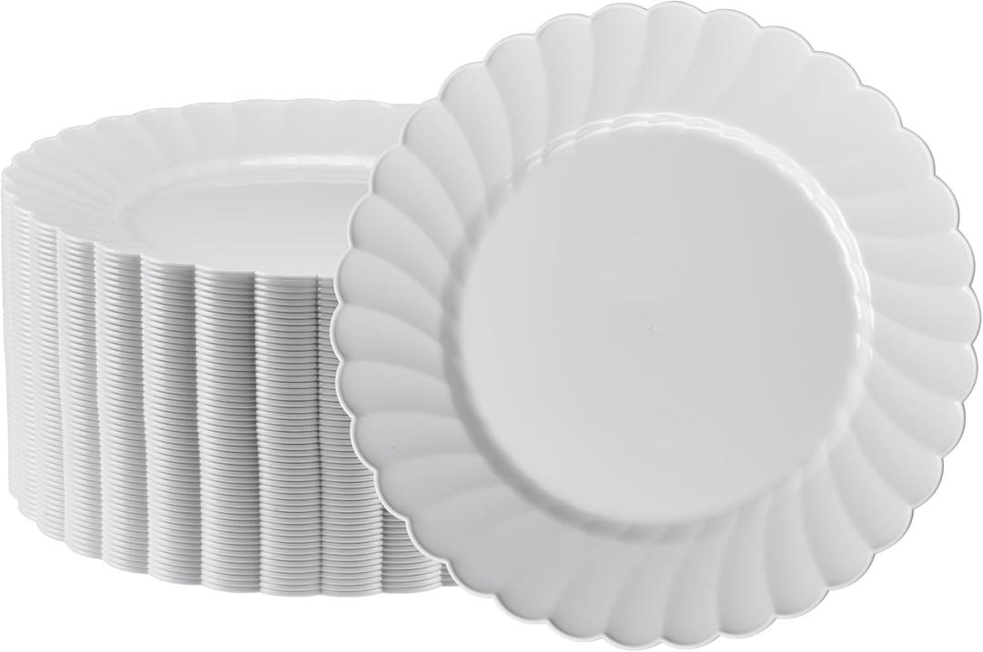 Premium Hard Plastic Round White Plates  50 x 9 -Washable & Reusable - Party Supplies For Birthdays, Celebrations, Buffets, Fiestas, Catering & More