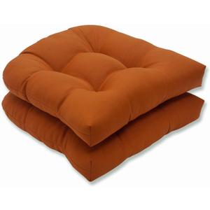 Pillow Perfect Monti Chino Solid Indoor/Outdoor Wicker Patio Seat Cushion Reversible, Weather and Fade Resistant, Round Corner - 19" x 19", Orange, 2 Count