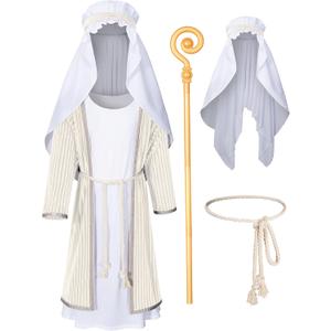 TOKYO REVENGERS Kids Nativity Shepherd Robe Joseph Outfit Boys Halloween Cosplay Costume Accessories Set (8-9 Years, Beige)