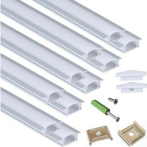 10-Pack 3.3FT 1M Recessed LED Strip Channel Diffuser System, 25X7MM Collar Aluminum Low Profile for Standing Cabinet Floating Shelf Alcove Routed Slot Tape Light with Milky Cover and Clips