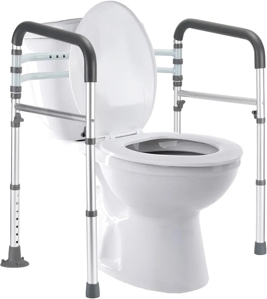 Toilet Safety Rails, Adjustable Toilet Frame for Elderly, Seniors, Handicap & Disabled, Foldable Handicap Toilet Handles Fit Any Toilets (300 LB)