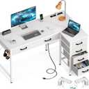 Coleshome 42 Inch L Shaped Desk with Drawers, Computer Desk with Power Outlets, Home Office Desk with 6 Drawers, Reversible Corner Desk for Small Space, Study Work Table with Hook, White