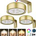 3 Pack Picture Lights for Wall, Wireless 2000mAh Rechargeable Magnetic LED Puck Lights with Remote,3 Color Temps and 12 RGB, Dimming & Timer, Art Frame Light for Painting Display, Photos, Wall Decor